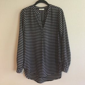 Pleione Navy Striped Blouse Sz M
